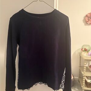 J. Crew Dark Blue Long Sleeve Top with Lace Hem
